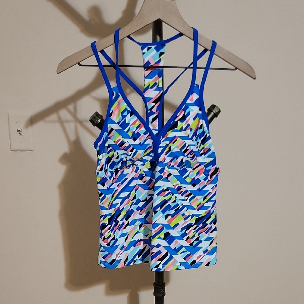 Gossip Blue and Yellow Crop Bikini with Graphic Cut Out Tankini Tank NWT